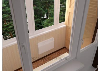 Теплое остекление лоджии пластиковыми окнами и отопительным конвектором в Королеве