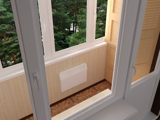 Теплое остекление лоджии пластиковыми окнами и отопительным конвектором в Королеве